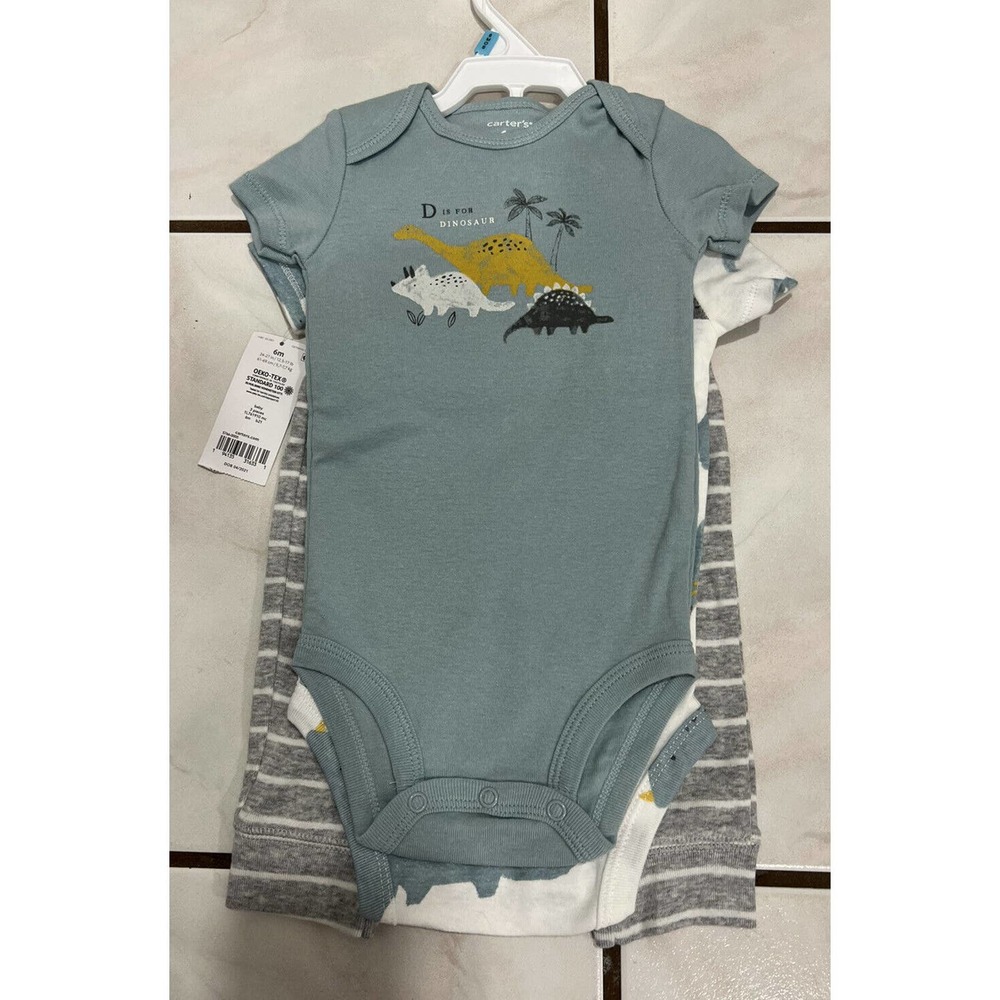 NWT Baby Boy 3 pc Carter's pant and two bodysuit dinosaur theme 6 M